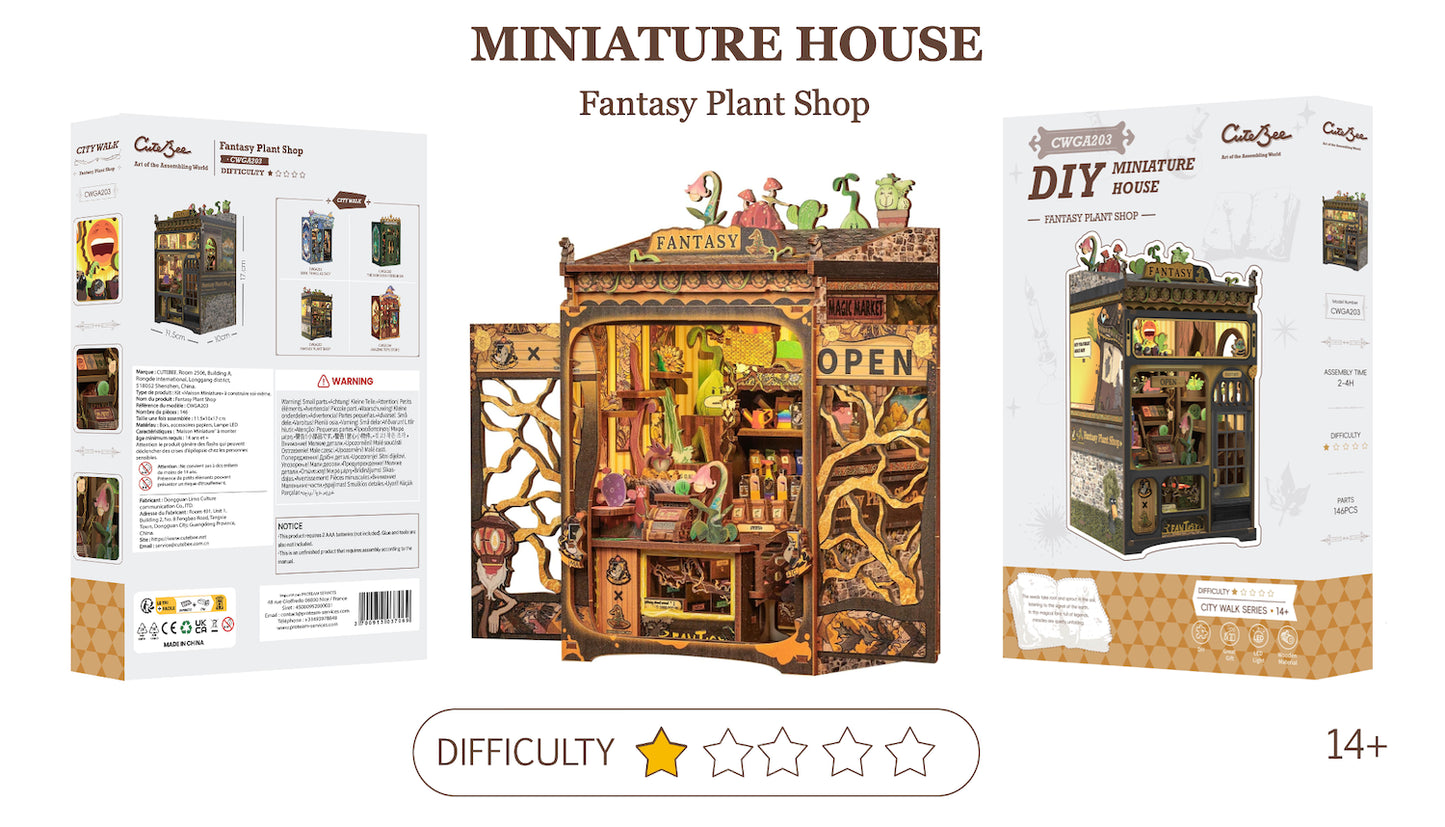 MINIATURE HOUSE -DIY-Magasin de Plantes Féériques -146pc+Eclairage LED