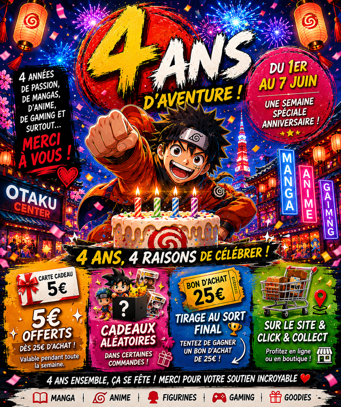🎉 Otaku Center fête ses 4 ans ! Une semaine spéciale du 01 au 07 juin