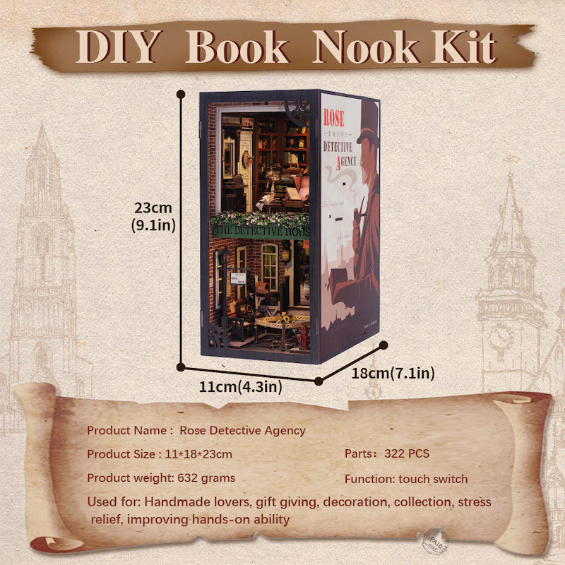BOOK NOOK KIT - DIY - Agence du Détective Rose - 322pc +Eclairage LED