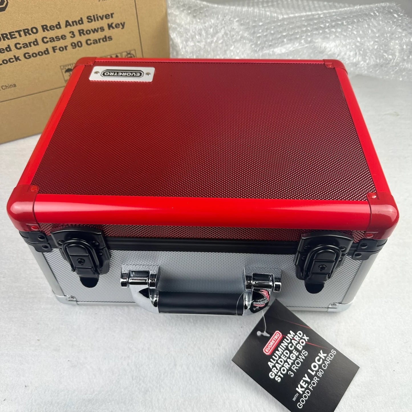 EVORETRO - Graded Card Storage Box Red and Silver for 90 Cards