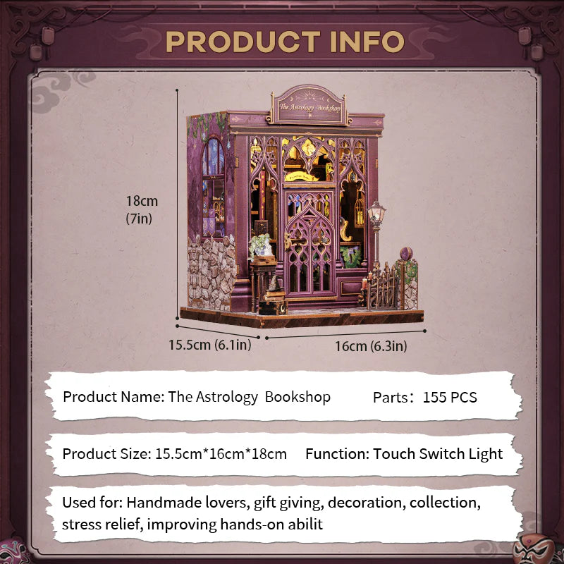 MINIATURE HOUSE - DIY - Librairie Astrologie - 155pc + Eclairage LED