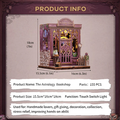 MINIATURE HOUSE - DIY - Librairie Astrologie - 155pc + Eclairage LED
